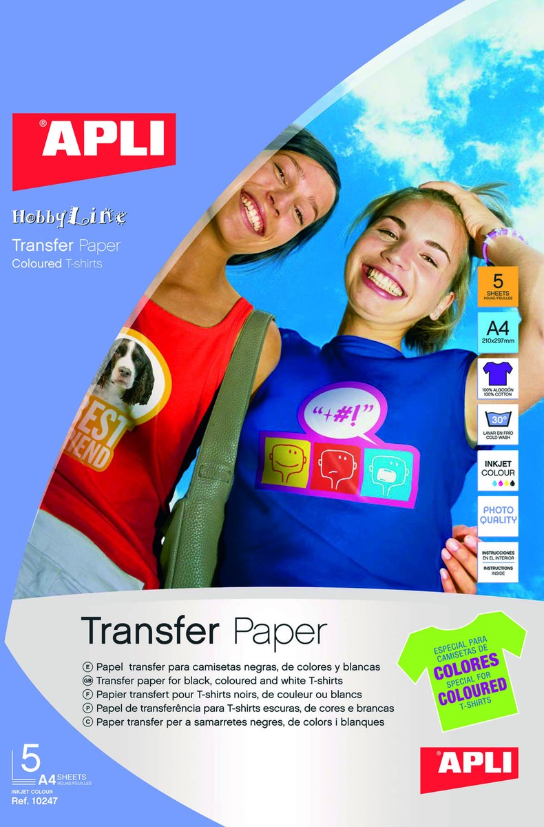 Papel Transfer camisetas Apli Din A4 10h Prendas Blancas